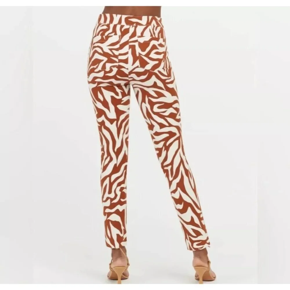 SPANX On-the-Go Ankle Slim Straight Pant Pull On Clay Zebra Stripe Brown Women L - Picture 3 of 16